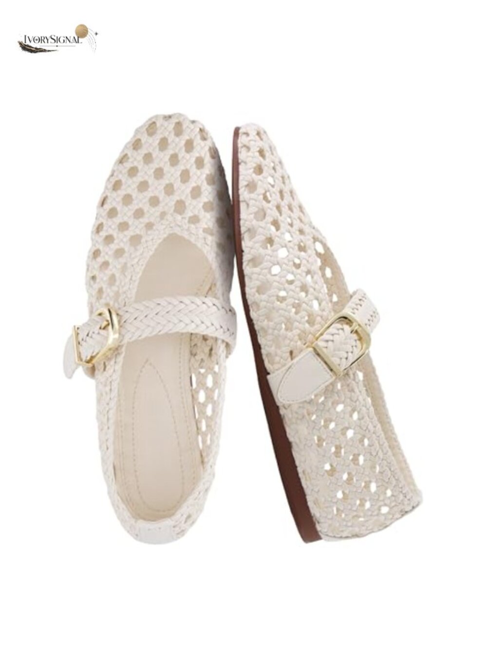 Hand Woven Faux Leather Mary Jane Ballet Flat with Adjustable Buckle and Memory